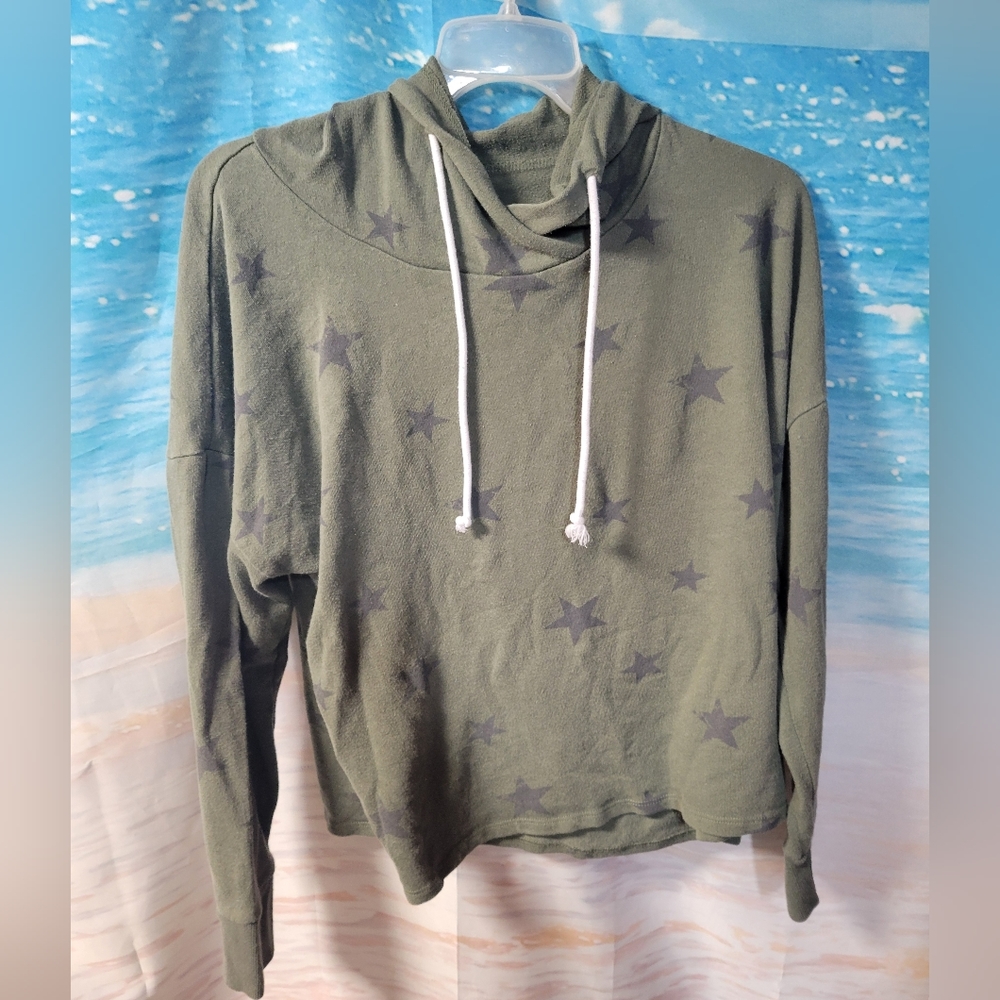 GRAYSON THREADS OLIVE GREEN STAR HOODIE LADIES‎ SIZE XL SWEATSHIRT